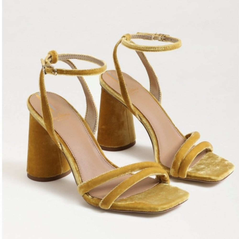 Sam Edelman Kia Velvet Saffron Block Heel Strappy Sandals Size 8 38.5